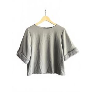 Zara Womens Brown / Olive Sz Medium Short Sleeve Faux Fur